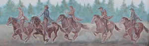 Mural of Dalton Gang on horses